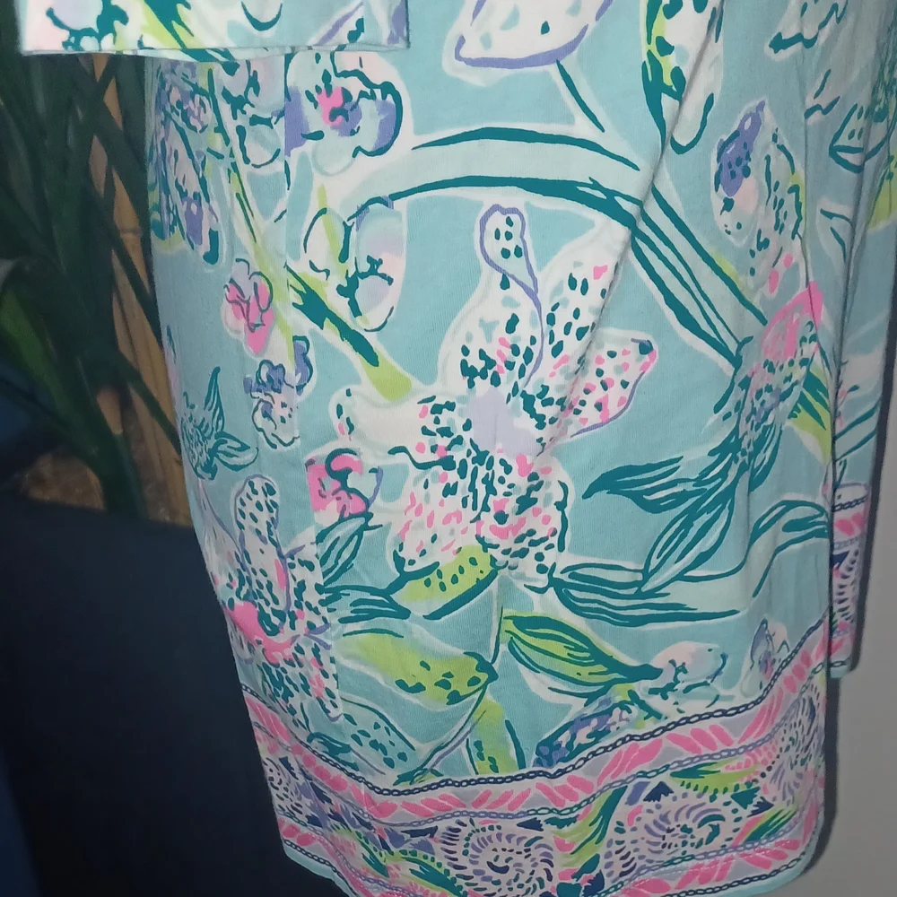 Lilly Pulitzer Light Blue Floral Midi Dress with Pink & Green Accents - Picture 4 of 9